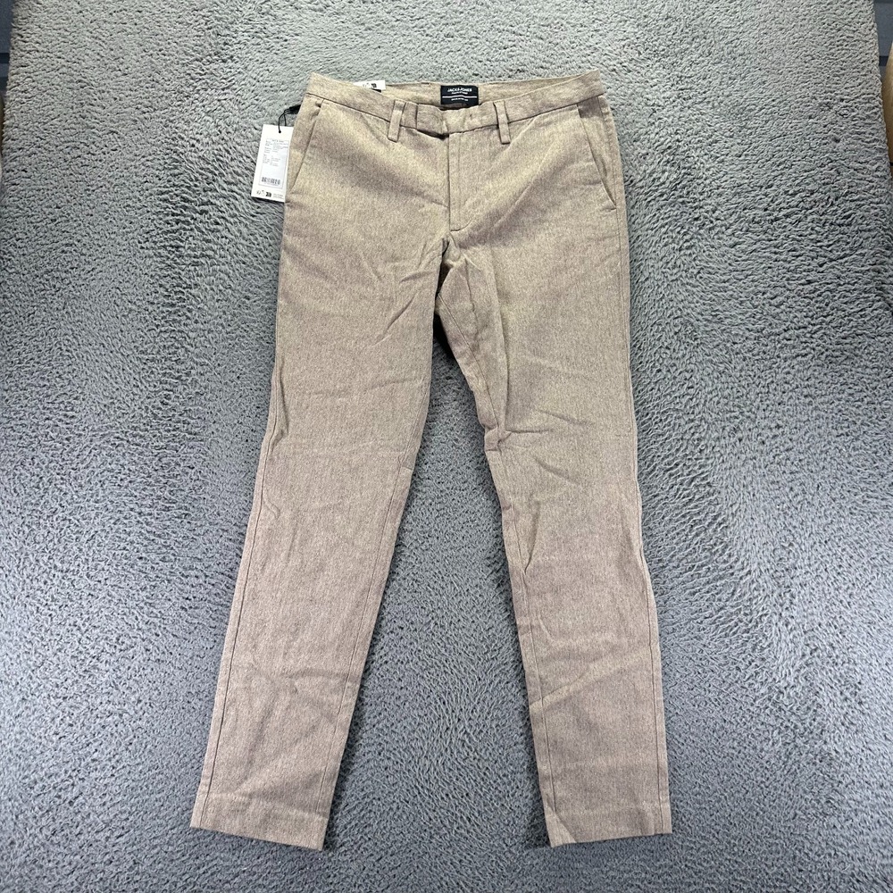 Jack & Jones Pant Mens 32x32 Beige Cotton Chino Straight Business Preppy Stretch